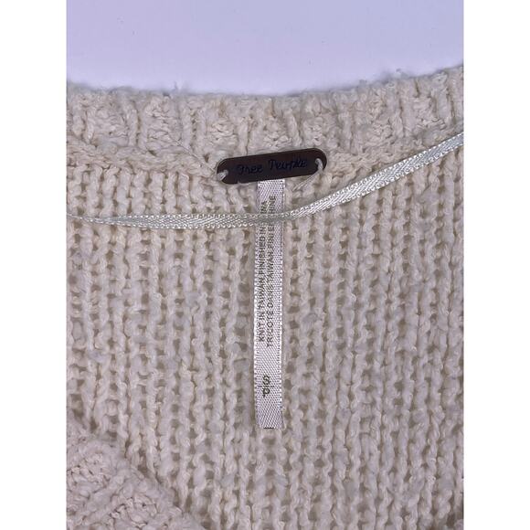 Free People Oversized Ivory Knit Sweater Slouchy V Neck, 100% Cotton - Picture 5 of 11